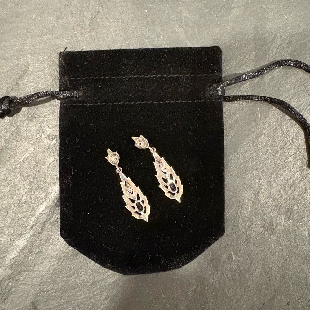 Sterling Silver, Marcasite and Amethyst Drop Pierced Earrings - Picture 2 of 2